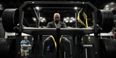 A man testing out the new ARMR plate-loaded machine from PLAE.